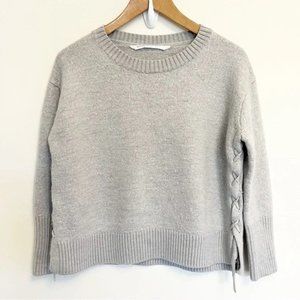 Athleta Grey Crewneck Sweater with Lace Up Sides - size small
